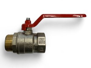 Vernikkelde messing kogelkraan 1 inch binnen × buitendraad – rode hendel
